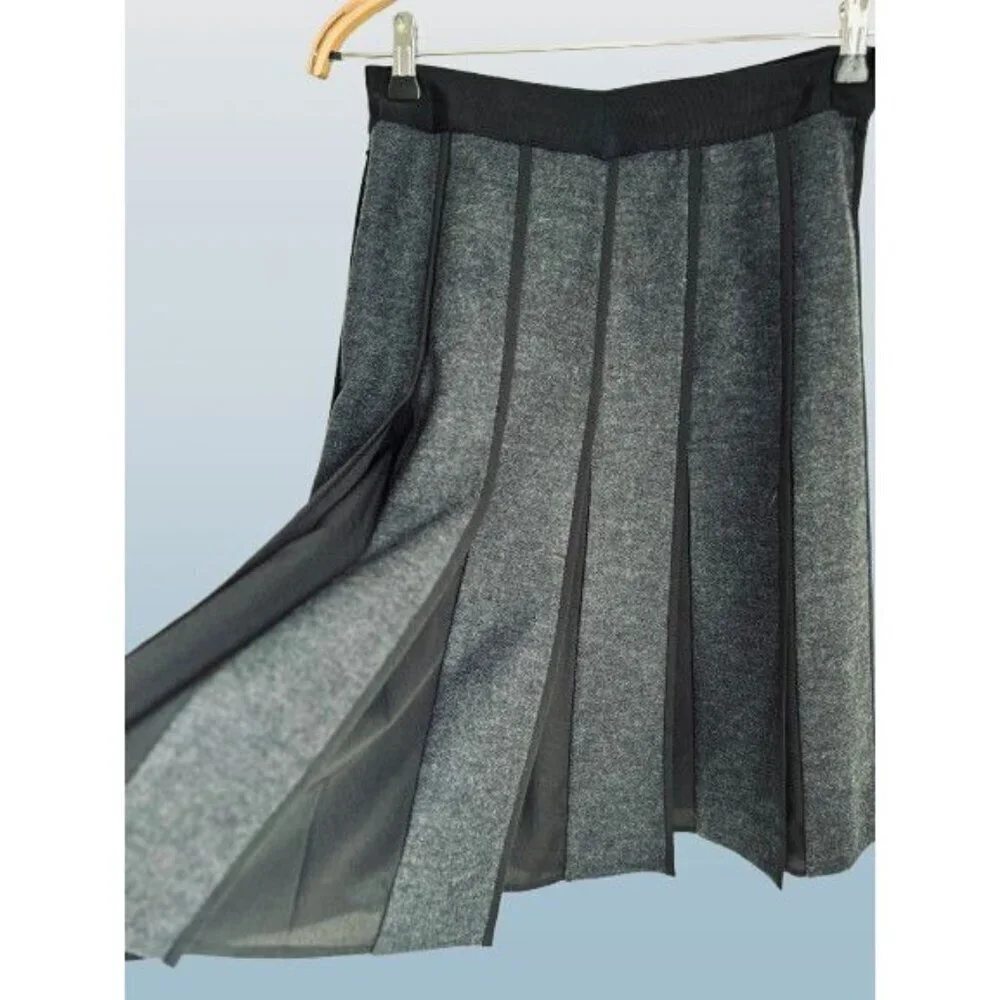 Anne Klein Womens Pleated A-Line Midi Skirt Black & Gray Wool-Blend Size Small